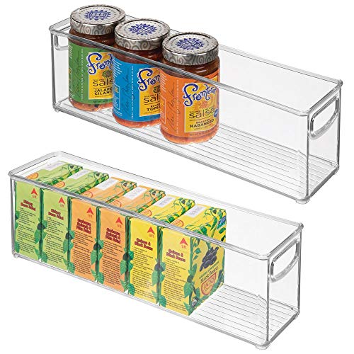 Product Cover mDesign Plastic Stackable Kitchen Pantry Cabinet, Refrigerator or Freezer Food Storage Bins with Handles - Organizer for Fruit, Yogurt, Snacks, Pasta - BPA Free, 16