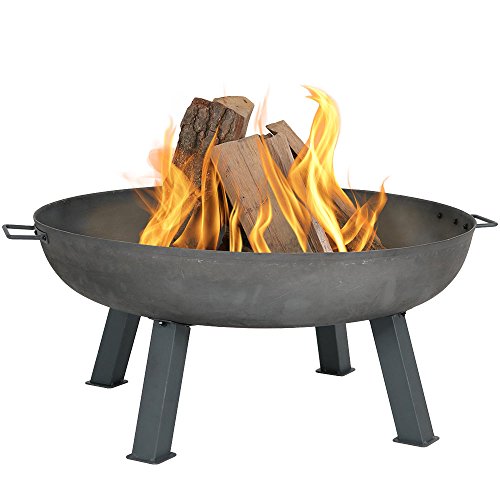 Product Cover Sunnydaze Cast Iron Outdoor Fire Pit Bowl - 34 Inch Large Round Bonfire Wood Burning Patio & Backyard Firepit for Outside with Portable Fireplace Metal Handles, Steel Colored