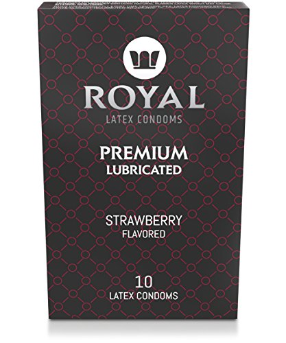 Product Cover Royal Ultra-Thin Latex Condoms - Strawberry Flavored and Lubricated - Strong, FDA Approved Non-Toxic Latex - All Natural, Organic, Vegan, No Cruelty Contraceptive - Snug Fit, Accurate Sizing - 10 Pack