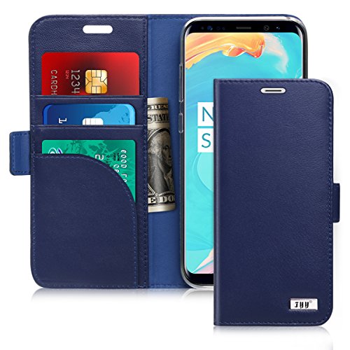 Product Cover FYY [Genuine Leather] Wallet Case for Samsung Galaxy S8 2017, Handmade Flip Folio Wallet Case with Kickstand Card Slots Magnetic Closure for Samsung Galaxy S8 2017 Navy Blue