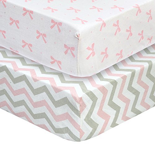 Product Cover Baby Crib Sheets Girl 2 Pack | Jersey Cotton Fitted Crib Sheet Set and Toddler Bed Sheets | Pink Baby Girl Crib Sheets | Standard Crib and Toddler Bed Mattress Size 28 x 52 Inch