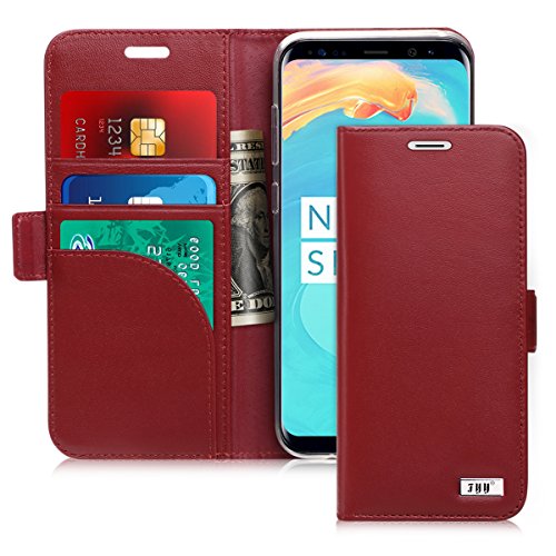 Product Cover FYY [Genuine Leather] Wallet Case for Samsung Galaxy S8+ Plus 2017, Handmade Flip Folio Wallet Case with Kickstand Card Slots Magnetic Closure for Samsung Galaxy S8+ Plus 2017 Wine Red