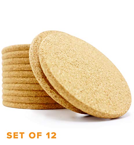 Product Cover Kitchables Set of 12 Absorbent Cork (Circle) Best Coaster for Drinks in Office, Home, or Cottage, 1,