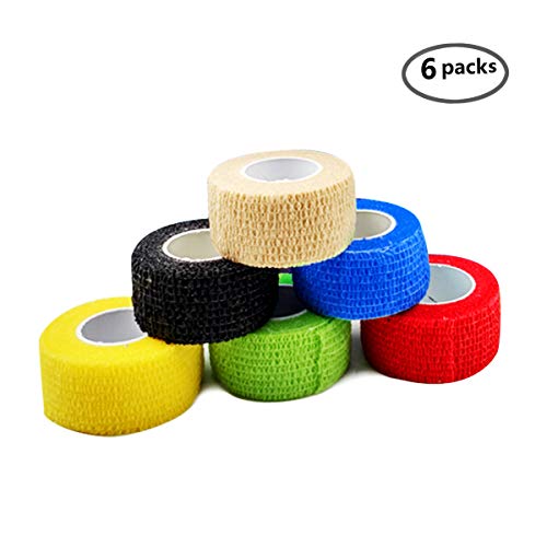 Product Cover Self Adherent Wrap Tape Medical Cohesive Bandages Flexible Stretch Athletic Strong Elastic First Aid Tape for Sports Sprain Swelling and Soreness on Wrist and Ankle Colorful 6 Pack 1Inch X 5Yards
