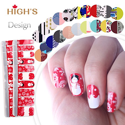 Product Cover HIGH'S EXTRE ADHESION 20pcs Nail Art Transfer Decals Sticker Design Series The Cocktail Collection Manicure DIY Nail Polish Strips Wraps for Wedding,Party,Shopping,Travelling (Red Christmas)