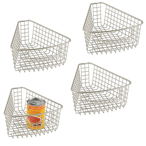 Product Cover mDesign Farmhouse Metal Kitchen Cabinet Lazy Susan Storage Organizer Basket with Front Handle - Small Pie-Shaped 1/8 Wedge, 4.2