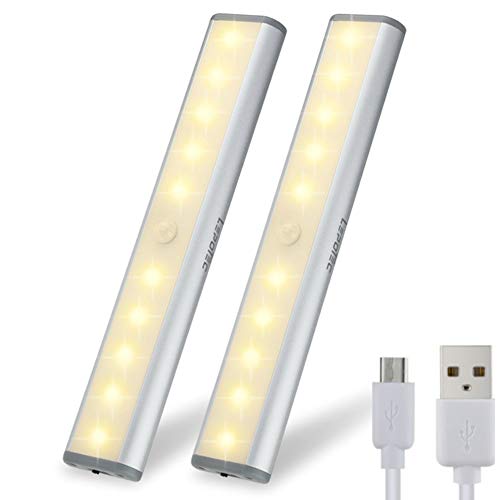Product Cover Motion Sensor Cabinet Light,Under Counter Closet Lighting, 10 LED Wireless USB Rechargeable Kitchen Lights,Battery Operated lights,Stick On Lights for Wardrobe,Closets,Cupboard,Warm White-2Pack