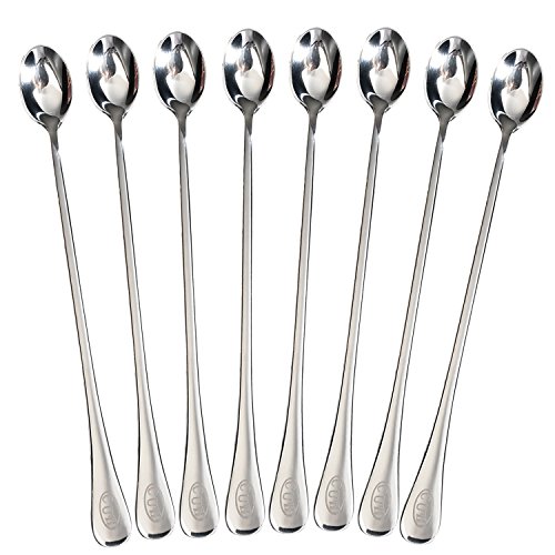 Product Cover Long Handle Spoon, CUH 8 Pcs 9.45-Inch Stainless Steel Spoon Iced Tea Spoons for Mixing Ice Cream Coffee Spoon Milkshake Dessert Spoon Cocktail Stirring Spoons