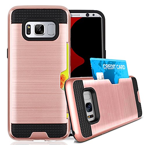 Product Cover J.west Galaxy S8 Case, Galaxy S8 Wallet Card Holder Defender Rubber Bumper Hard PC Back Hybrid [Dual Layer] Shockproof Cover with Card Slots for Samsung Galaxy S8 5.8 inch (2017)-Rose Gold