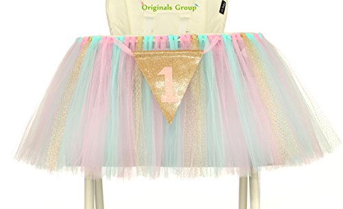 Product Cover Originals Group 1st Birthday Originals Group 1st Birthday Frozen Tutu for High Chair Decoration for Party SuppliesTutu for High Chair Decoration for Party Supplies (Mint+Pink+Gold)