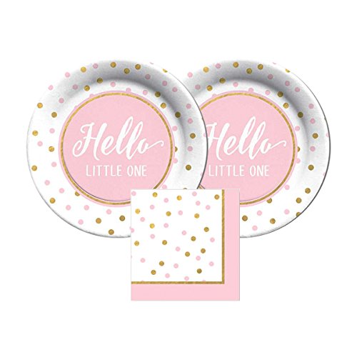 Product Cover CR Gibson Hello Little One by Carters Paper Plates and Napkins, Bundle- 3 Items (Pastel Pink)