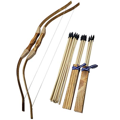 Product Cover Adventure Awaits! - 2-Pack Handmade Wooden Bow and Arrow Set - 20 Wood Arrows and 2 Quivers - for Outdoor Play
