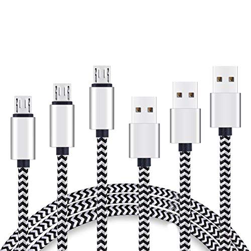 Product Cover USB Cable,Micro USB Cable,[3Pack][3&6&10ft]by Ailun,High Speed 2.0 USB A Male to Micro USB Sync & Charging Nylon Braided Cable for Smartphone&Tablets,Various Lengths with 3&6&10ft [Silver&Blackwhite]