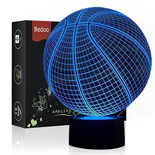 Product Cover Bedoo LED Basketball Night 3D Illusion Bedside Table Lamp Sleeping Light with Smart Touch Button Warming Present Creative Decoration Ideal Art and Crafts, 7 Colours Changing