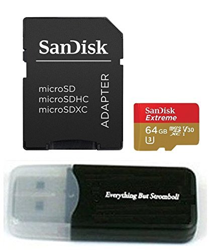 Product Cover 64GB Memory Card for Gopro Hero 5, Karma Drone, Hero 4, Session, Hero 3, 3+, Hero + Black Silver White - Sandisk Extreme UHS-1 64G micro SDXC Micro SD with Everything But Stromboli Card Reader