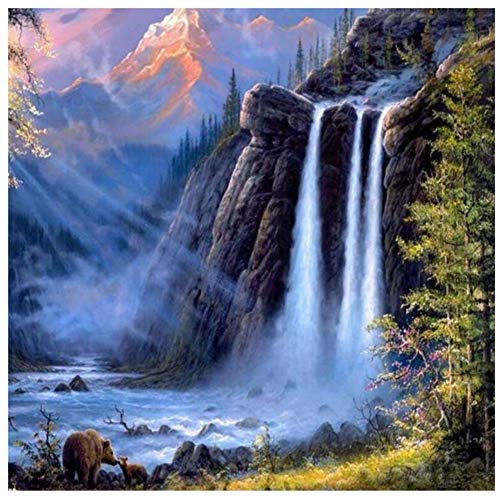 Product Cover Adarl DIY Oil Painting Paint by Number Kit Image Drawing On Canvas by Hand Coloring Arts Crafts & Sewing New Waterfall