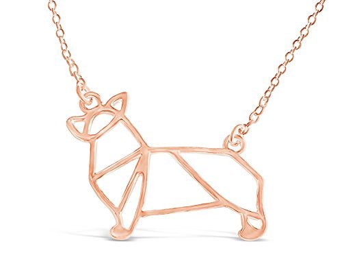 Product Cover Rosa Vila Corgi Dog Necklace - Corgi Origami Inspired Puppy Necklace, Corgi Gift Perfect for Dog Lovers, Dog Jewelry for Women (Rose Gold Tone)