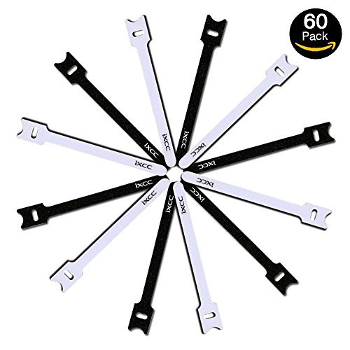 Product Cover iXCC 60 Packs Reusable Fastening Cable Ties, Wire Straps, Hook and Loop Microfiber Cloth Cord Ties [6-Inch] [Classic Black and White]