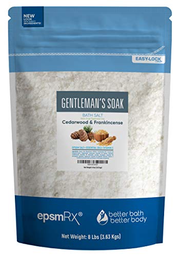 Product Cover Gentleman's Bath Salt 128 Ounces Epsom Salt with Cedarwood, Frankincense, Eucalyptus and Peppermint Essential Oils Plus Vitamin C and All Natural Ingredients BPA Free Pouch with Easy Press-Lock