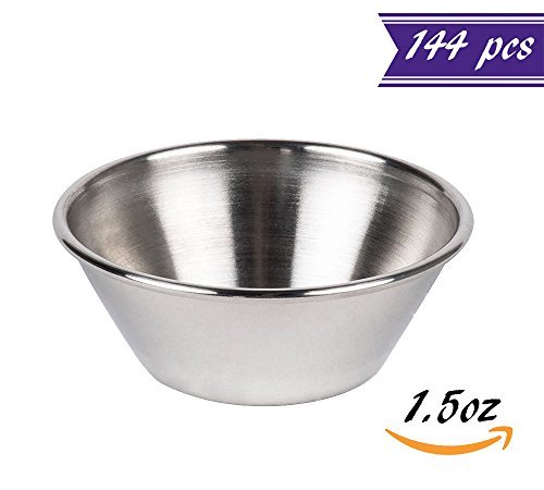 Product Cover (144 Pack) Small Sauce Cups 1.5 oz, Commercial Grade Stainless Steel Dipping Sauce Cups, Individual Condiment Cups/Portion Cups/Ramekins by Tezzorio