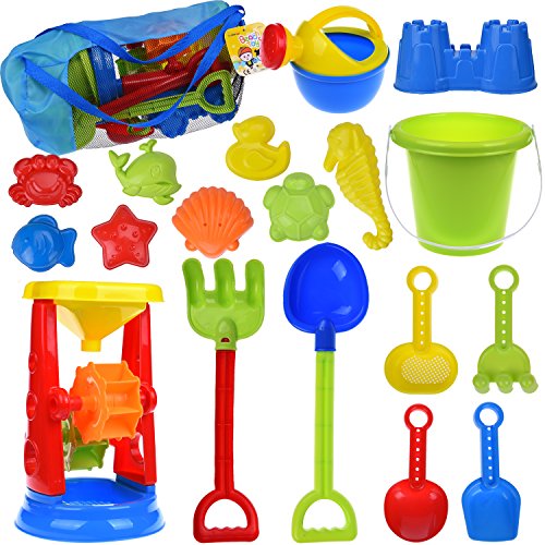 Product Cover FUN LITTLE TOYS Kids Beach Sand Toys Set Sand Water Wheel, Beach Molds, Beach Bucket Beach Shovel Tool Kit, Sandbox Toys for Toddlers, Kids Outdoor Toys, 19 Pieces