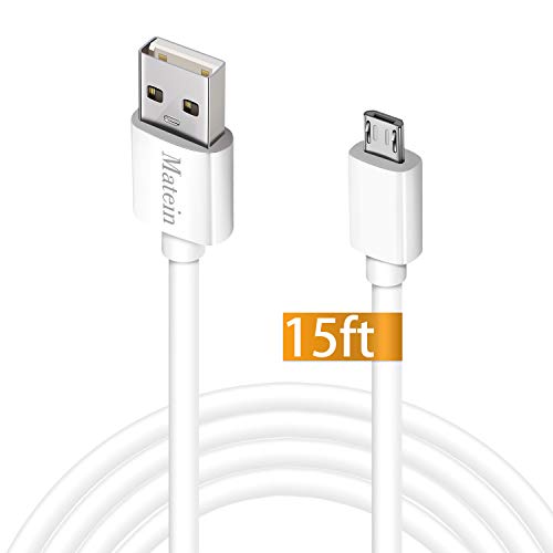 Product Cover Micro USB Charger Cable, 15 Ft Durable Extra Long USB 2.0 Charge Cord, High Charging Speed for Android，Windows Smartphones，Samsung，HTC，Motorola，Nokia，LG，Tablet and More，White