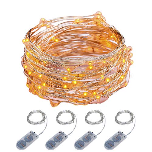 Product Cover ITART Micro LED String Lights Battery Powered 4 Packs Orange Mini Fairy Hanging Light 20 LED 6Ft Ultra Thin Silver Wire Rope Lights for Christmas Trees Wedding Parties Bedroom