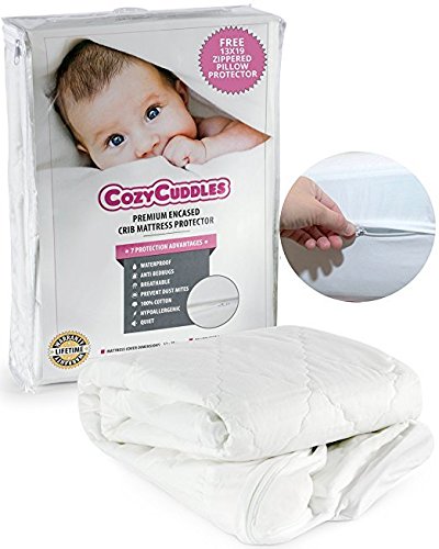 Product Cover COZYCUDDLES Premium Zippered Quilted Waterproof Crib Protector Cover - All 6-Sides Waterproof Bedbugs Proof Fully Encasement - Bedbug Proof Pillow Case - Standard Baby Crib Toddler Bedding (52