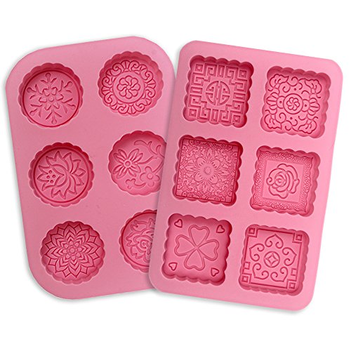 Product Cover YGEOMER 2pcs Soap Mold, 6 Cavity Round and Square Silicone Mooncake Cake Chocolate Mold