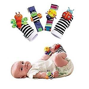 Product Cover SMTF Cute Animal Soft Baby Socks Toys Wrist Rattles and Foot Finders for Fun Reindeer Set 4PCS (style 1)