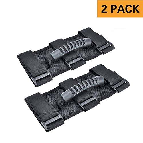Product Cover Grab Handle Set for Jeep Wrangler Roll Bars (2 Pack), Easy-to-Fit 3 Straps Design for 1987-2019 Models, Wrangler Accessories (BLACK)