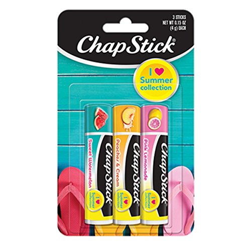 Product Cover ChapStick I Love Summer Collection Season Flavored Lip Balm Tube, 0.15 Ounce Each (Sweet Watermelon, Peaches & Cream, Pink Lemonade Flavors, 1 Blister Pack of 3 Sticks)