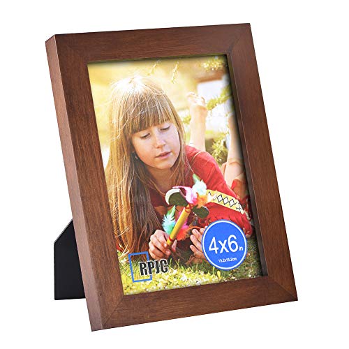 Product Cover RPJC 4x6 Picture Frame Made of Solid Wood High Definition Glass for Table Top Display and Wall Mounting Photo Frame Brown