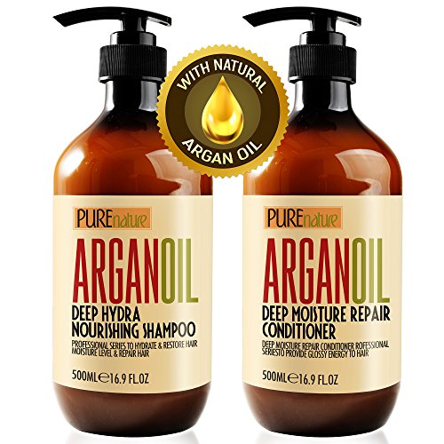 Product Cover Moroccan Argan Oil Shampoo and Conditioner SLS Sulfate Free Organic Gift Set - Best for Damaged, Dry, Curly or Frizzy Hair - Thickening for Fine/Thin Hair, Safe for Color and Keratin Treated Hair