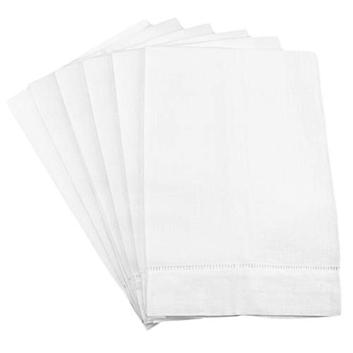 Product Cover CleverDelights 6 Pack White Linen Hemstitched Hand Towels - 14