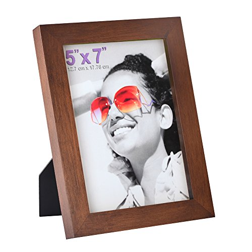Product Cover RPJC 5x7 Picture Frames Made of Solid Wood High Definition Glass for Table Top Display and Wall Mounting Photo Frame Brown