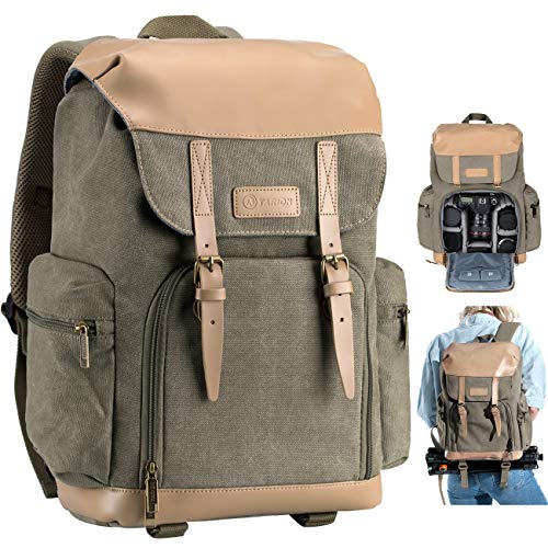 Product Cover TARION M-02 Canvas Camera Backpack Water-Repellent Camera Bag for DSLR SLR Mirrorless Cameras & Accessories - Colour Green