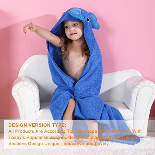 Product Cover MICHLEY Animal Face Hooded Baby Towel Cotton Bathrobe For Boys Girls 0-6 Year Blue
