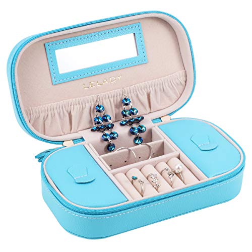 Product Cover JL LELADY JEWELRY Small Jewelry Box Organizer Travel Jewelry Boxes Case Portable Faux Leather Jewelry Boxes Storage Case with Mirror for Women Girls (Blue)