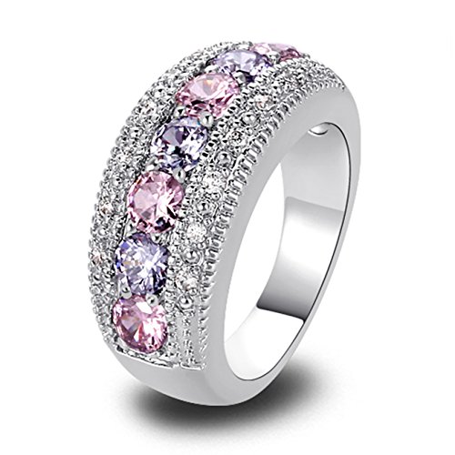 Product Cover Emsione Women's 925 Sterling Silver Plated Round Created Pink Topaz & Amethyst Vintage Style Ring