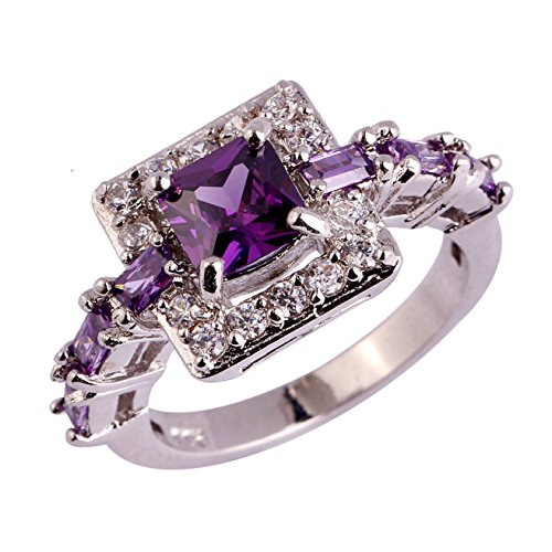 Product Cover Emsione 925 Sterling Silver Plated Created Amethyst Halo Brilliant Women Girl Statement Ring