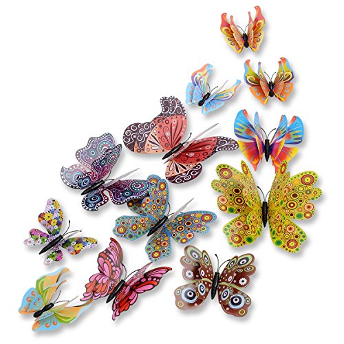 Product Cover DAGOU Mixed of 12PCS 3D Pink Butterfly Wall Stickers Decor Art Decorations¡­ (Chinese Style)