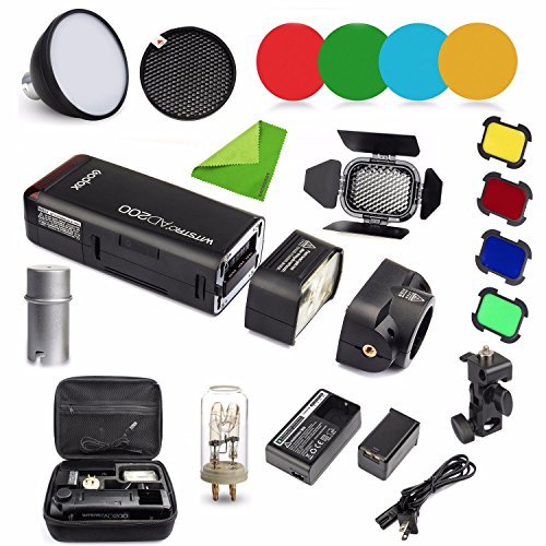 Product Cover Godox AD200 Kit 200Ws 2.4G TTL Flash Strobe 1/8000 HSS Cordless Monolight w/ 2900mAh Lithimu Battery and Bare Bulb/Speedlite Fresnel Flash Head to Cover 500 Full Power Shots w/EACHSHOT Cleaning Cloth