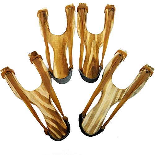 Product Cover Adventure Awaits!! - 4 Pack Hand-Carved Wooden Slingshots with Great Handle Holds - Each Sling Shot is Hand Made and has a Burned Wood Look! Each Slingshot (x4) is Together in one Package