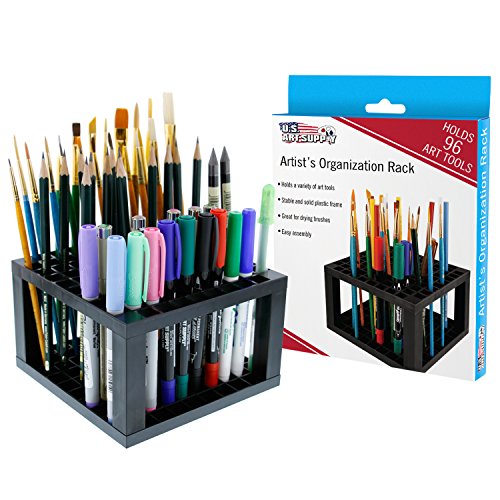 Product Cover U.S. Art Supply 96 Hole Plastic Pencil & Brush Holder - Desk Stand Organizer Holding Rack for Pens, Paint Brushes, Colored Pencils, Markers