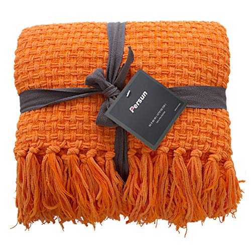 Product Cover PERSUN Lightweight Throw Blanket Soft Decorative Knit Blankets with Fringe for Sofa Couch Home Decor, 50
