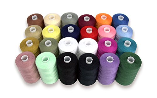Product Cover SEWING AID All Purpose Polyester Thread for Hand & Sewing Machine, 24 Spools in Assorted Colors, 1000 yd Each, Double of Black & White Threads