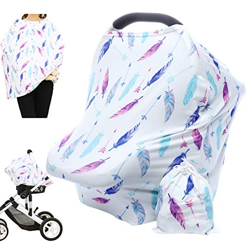 Product Cover Hicoco Nursing Cover Carseat Canopy - Baby Breastfeeding Cover, Car Seat Covers for Babies, Multi Use Nursing Scarf, Infant Stroller Cover, Boys and Girls Shower Gifts (Feather)