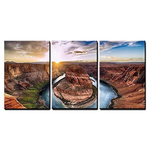 Product Cover wall26 - 3 Piece Canvas Wall Art - Sunset Moment at Horseshoe Bend, Colorado River, Grand Canyon National Park, Arizona USA - Modern Home Decor Stretched and Framed Ready to Hang - 16