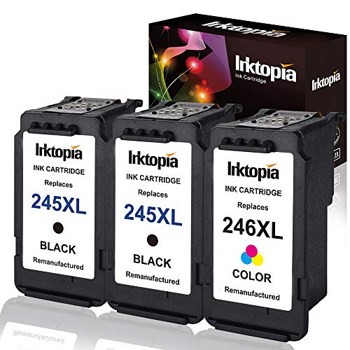 Product Cover 3 Pack Remanufactured Ink Cartridge Replacement for Canon PG 245XL 246XL (2 Black 1 Tri-Color) 245 XL with Ink Level Indicator Used in PIXMA iP2820 MG2420 MG2520 2920 MG2922 MG2924 MX492 MX490 Printer